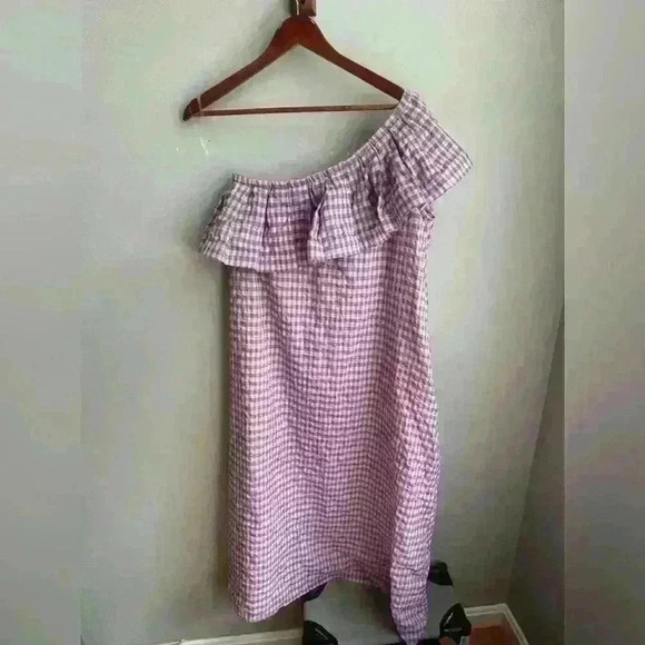 NEVER A WALLFLOWER Women's One-Shoulder MIDI Dress Purple Gingham Checkered Med - Picture 8 of 9